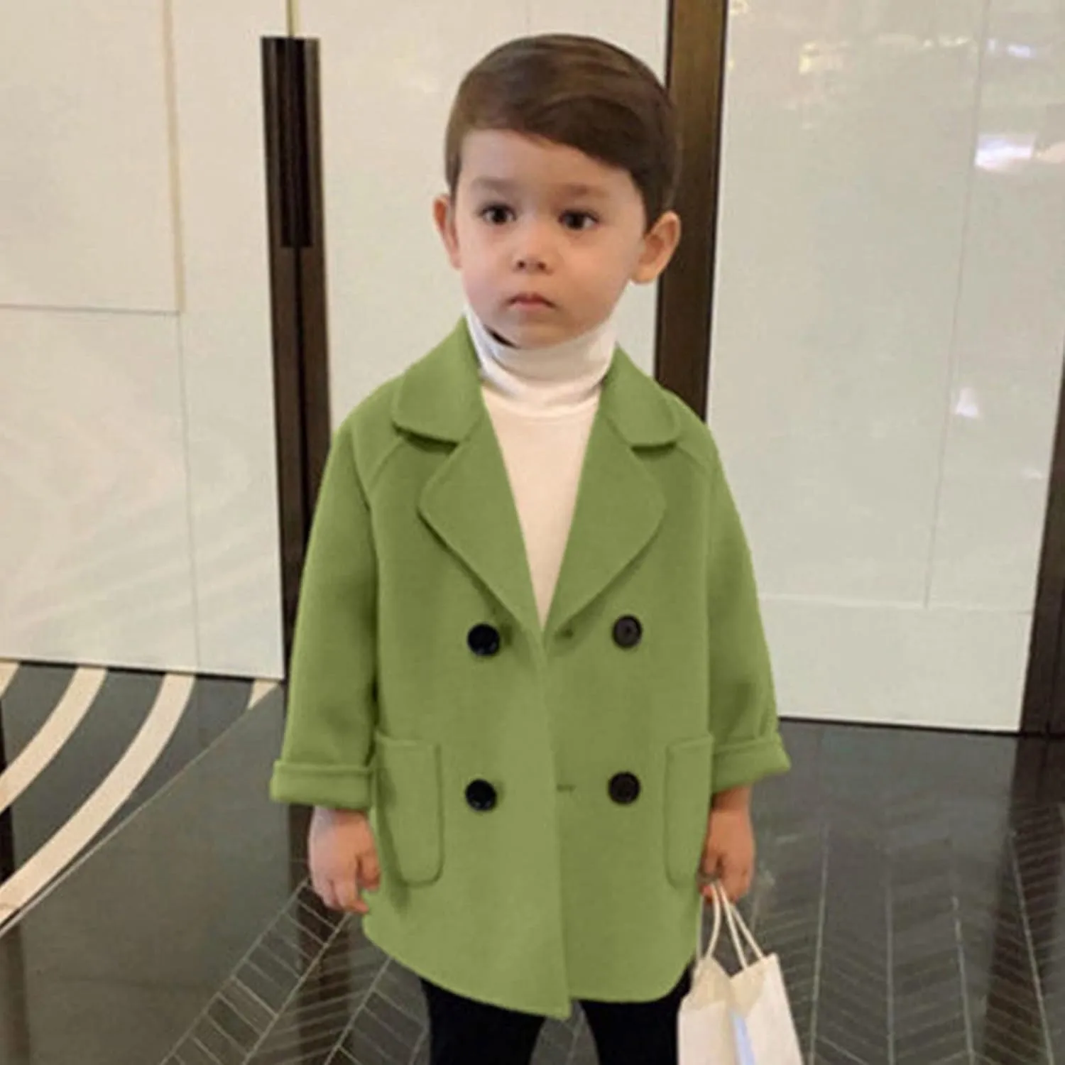 Toddler Elegant Boys Trench Coat Girls Coat Plaid Double Jacket Breasted Notched Wool Coat Kids Warm Outwear