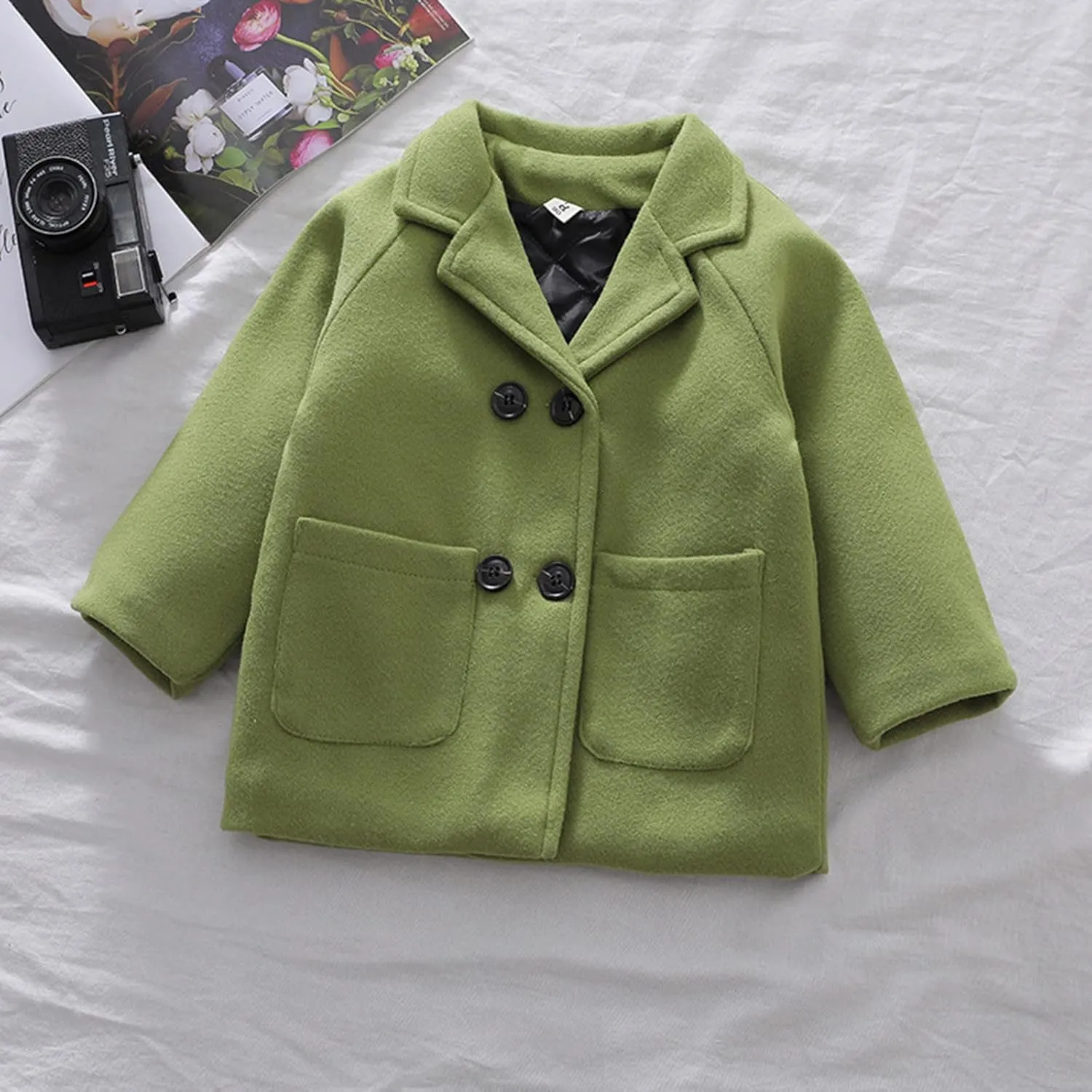 Toddler Elegant Boys Trench Coat Girls Coat Plaid Double Jacket Breasted Notched Wool Coat Kids Warm Outwear