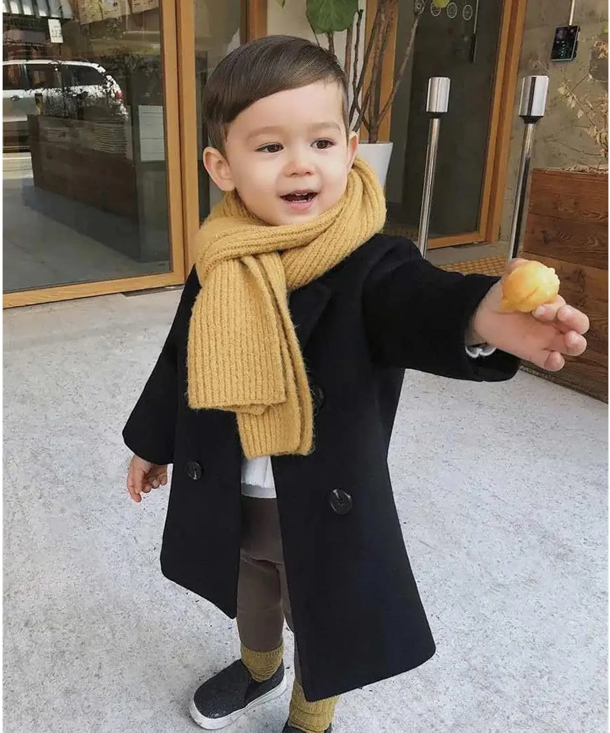Toddler Elegant Boys Trench Coat Girls Coat Plaid Double Jacket Breasted Notched Wool Coat Kids Warm Outwear