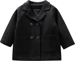 Toddler Elegant Boys Trench Coat Girls Coat Plaid Double Jacket Breasted Notched Wool Coat Kids Warm Outwear