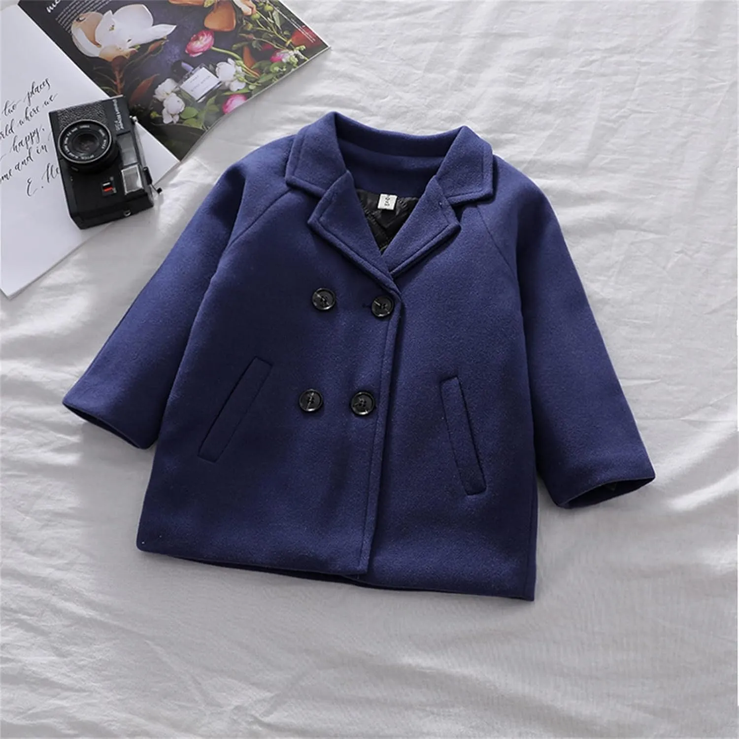 Toddler Elegant Boys Trench Coat Girls Coat Plaid Double Jacket Breasted Notched Wool Coat Kids Warm Outwear