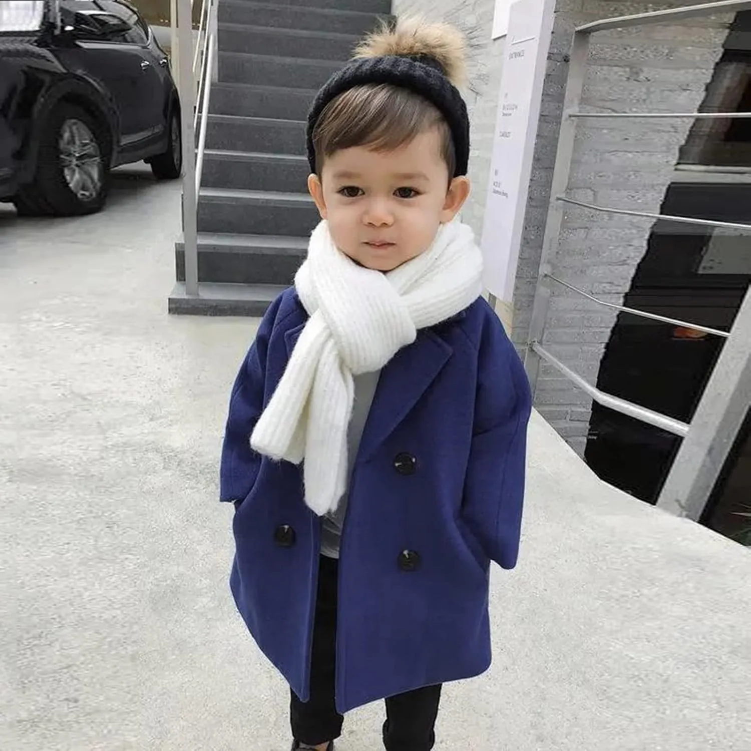 Toddler Elegant Boys Trench Coat Girls Coat Plaid Double Jacket Breasted Notched Wool Coat Kids Warm Outwear