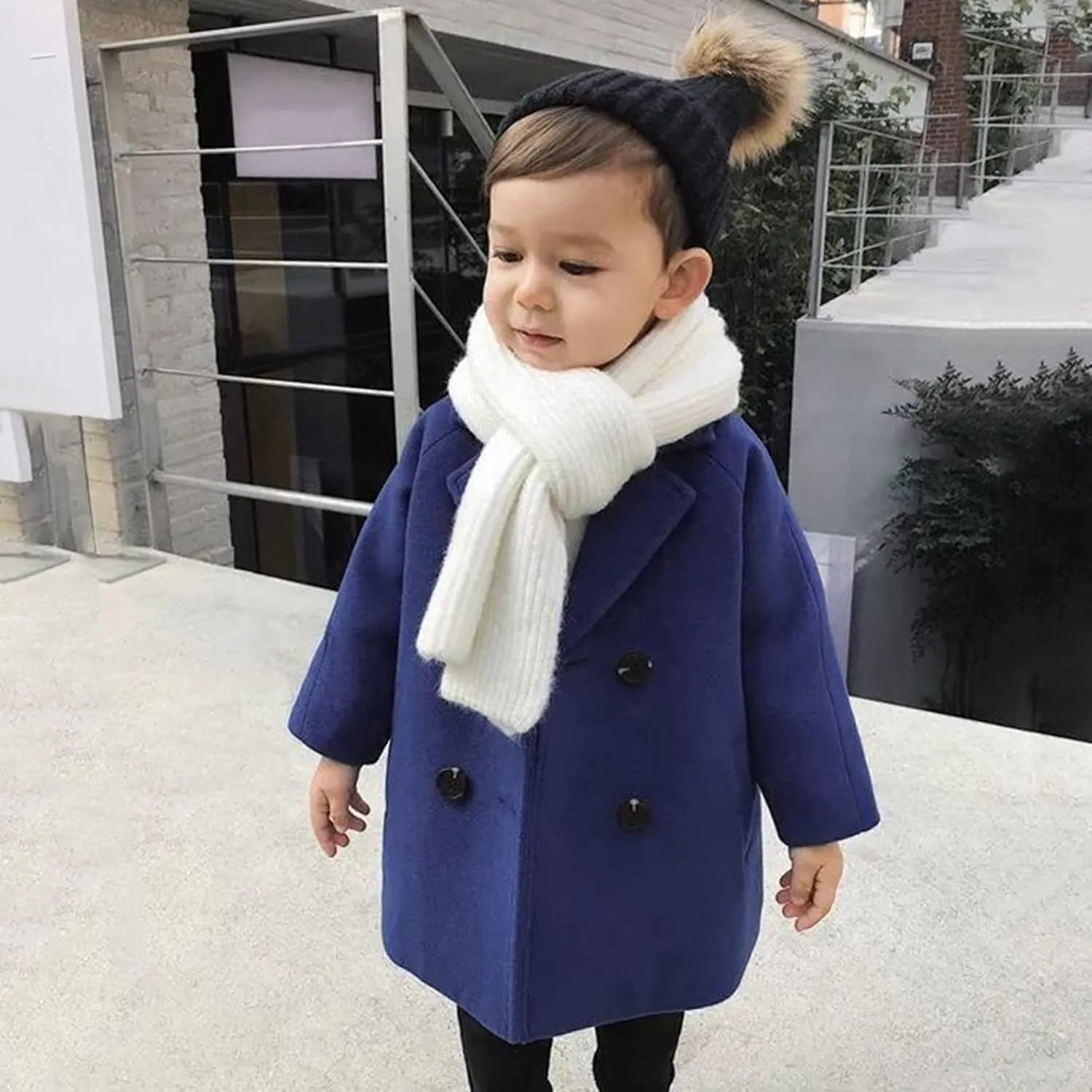 Toddler Elegant Boys Trench Coat Girls Coat Plaid Double Jacket Breasted Notched Wool Coat Kids Warm Outwear