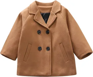 Toddler Elegant Boys Trench Coat Girls Coat Plaid Double Jacket Breasted Notched Wool Coat Kids Warm Outwear