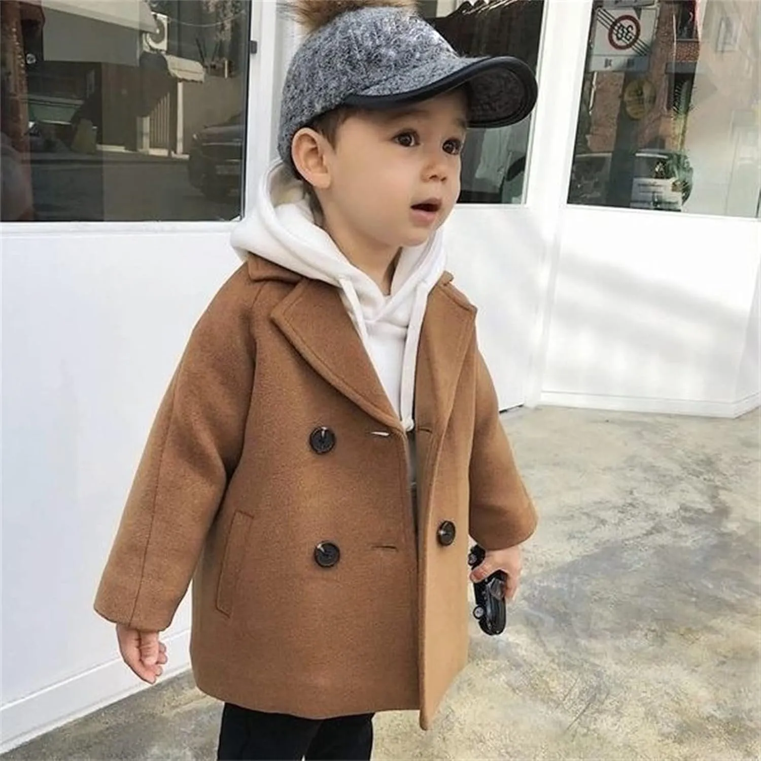Toddler Elegant Boys Trench Coat Girls Coat Plaid Double Jacket Breasted Notched Wool Coat Kids Warm Outwear