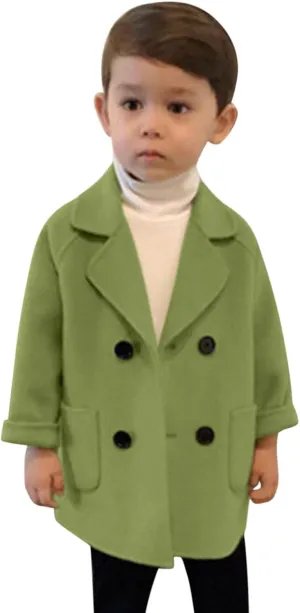 Toddler Elegant Boys Trench Coat Girls Coat Plaid Double Jacket Breasted Notched Wool Coat Kids Warm Outwear