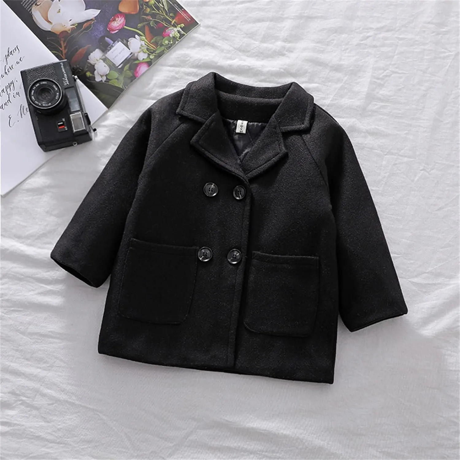 Toddler Elegant Boys Trench Coat Girls Coat Plaid Double Jacket Breasted Notched Wool Coat Kids Warm Outwear