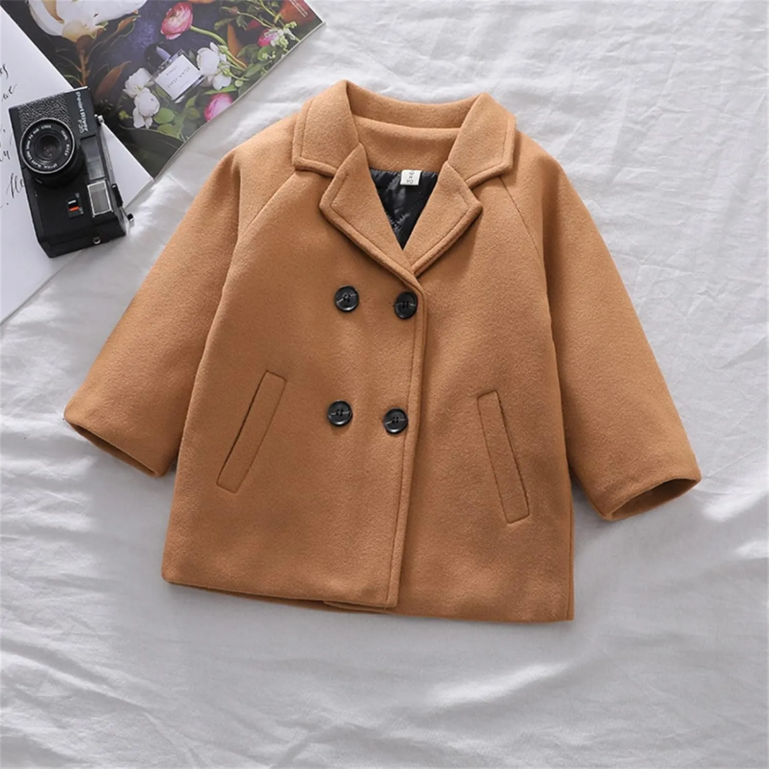 Toddler Elegant Boys Trench Coat Girls Coat Plaid Double Jacket Breasted Notched Wool Coat Kids Warm Outwear