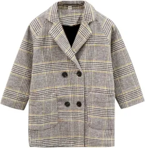 Toddler Girls Trench Coat Plaid Double Breast Lapel Outerwear Princess Spring Fall Outwear Dress Coats 3-9 Years