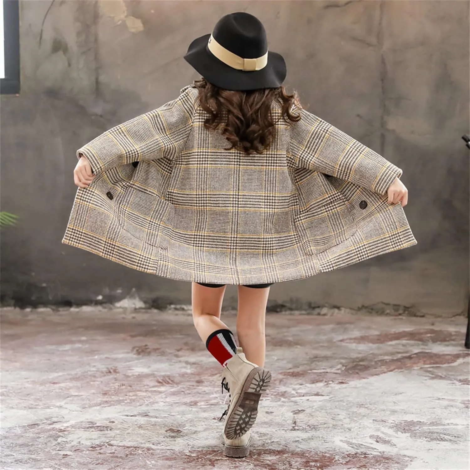 Toddler Girls Trench Coat Plaid Double Breast Lapel Outerwear Princess Spring Fall Outwear Dress Coats 3-9 Years