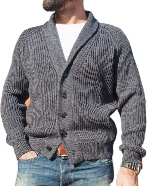 TOSHIKII Men's Shawl Collar Cardigan Sweater Men Shawl Cardigan Sweater Cable Knitwear Button Down Ribbed Knitwear