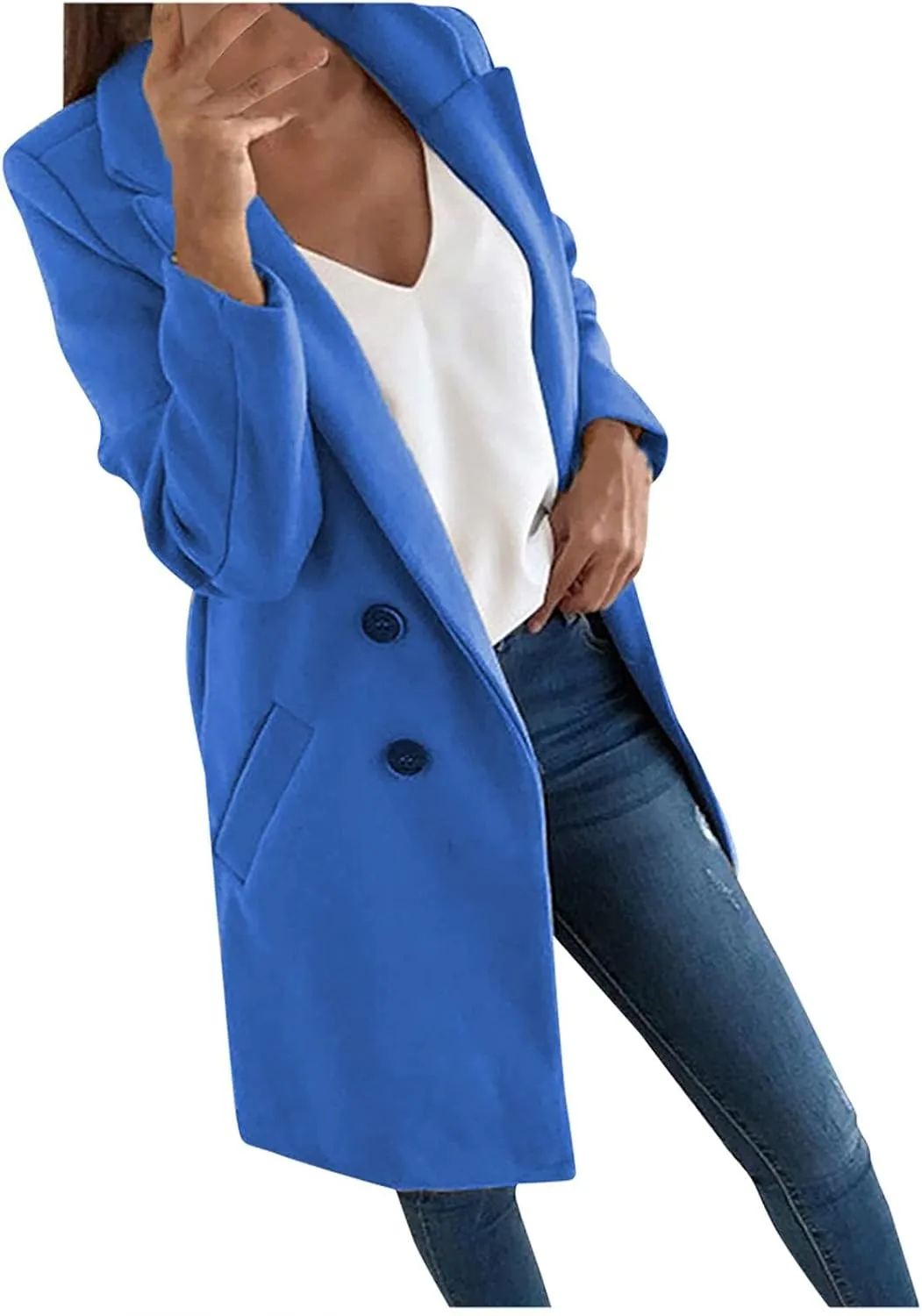 Trench Coat for Women 2024 Fall Winter Trendy Button Long Outwear Solid Color Long Sleeve Cute Jacket with Pockets