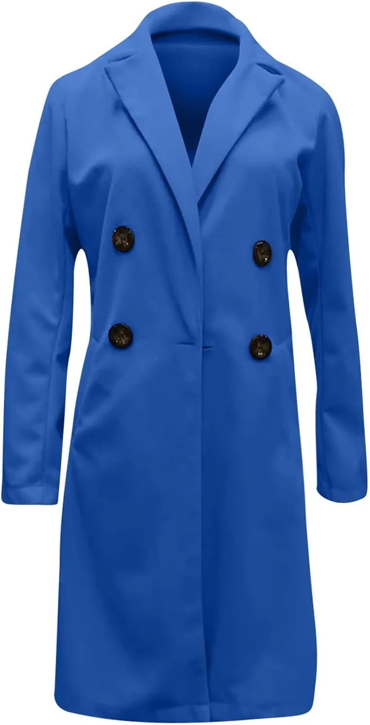 Trench Coat for Women 2024 Fall Winter Trendy Button Long Outwear Solid Color Long Sleeve Cute Jacket with Pockets