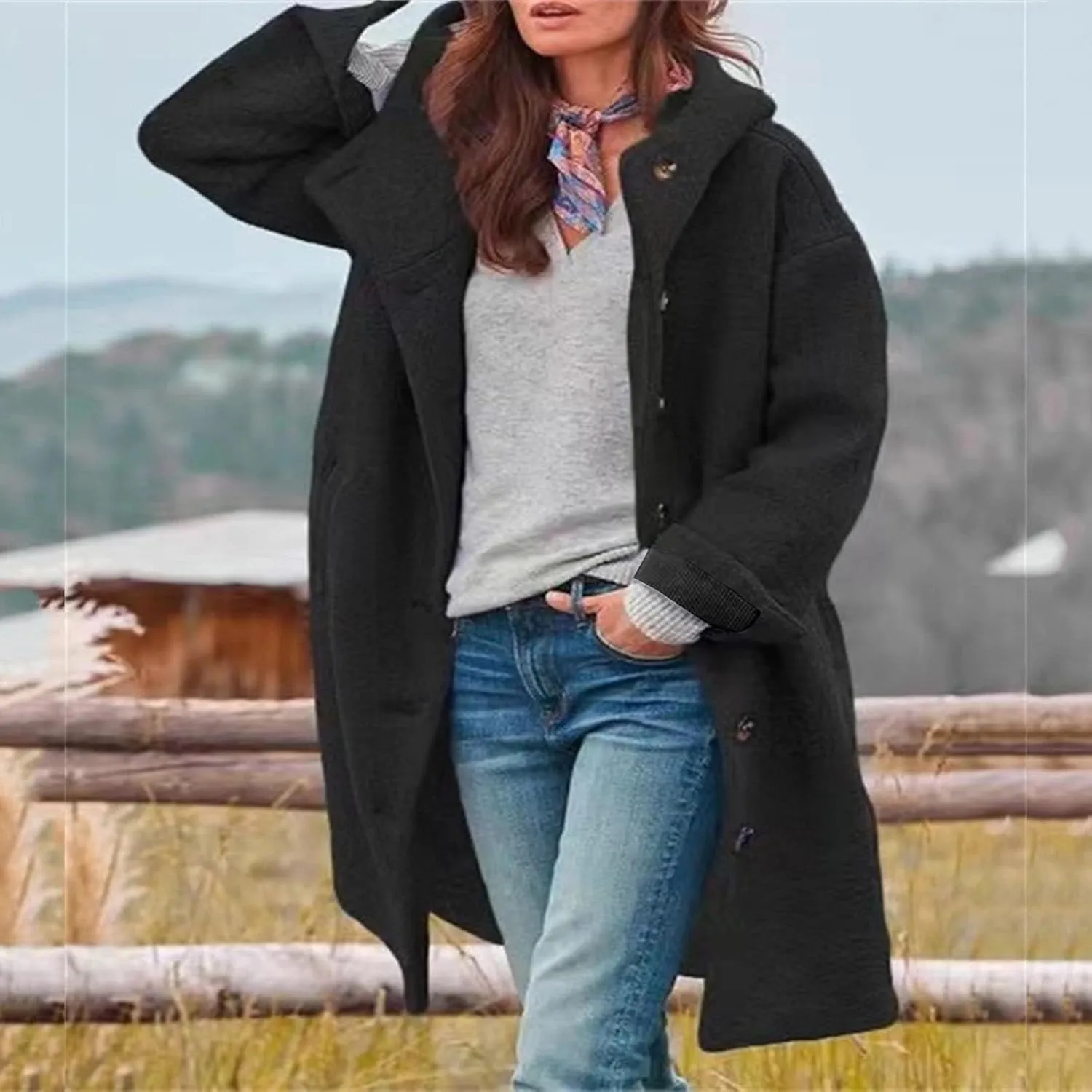 Trench Coats for Women Long Jacket Loose Fitting Warm Winter Outwear Fashion Lapel Jacket Coats Long Coats for Women