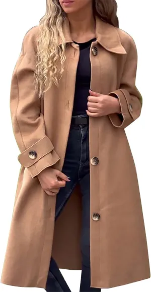 Trench Coats for Women Long Jacket Loose Fitting Warm Winter Outwear Fashion Lapel Jacket Coats Long Coats for Women