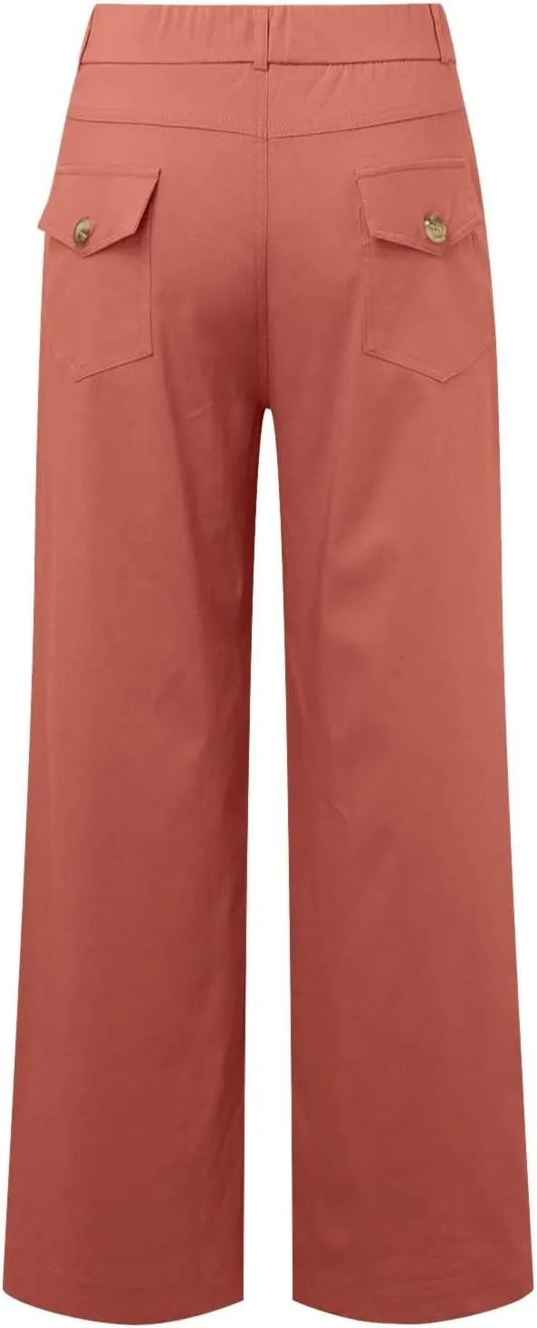 Trousers for Women Elastic Waist Plus Size Straight Wide Leg Pants High Waist Loose Fit Casual Elegant Palazzo Trousers