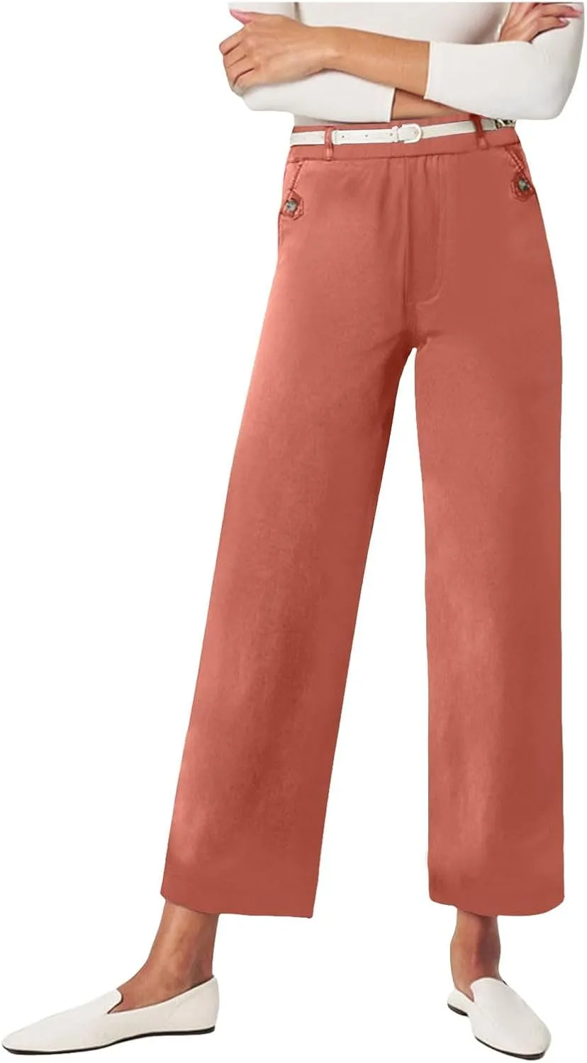 Trousers for Women Elastic Waist Plus Size Straight Wide Leg Pants High Waist Loose Fit Casual Elegant Palazzo Trousers