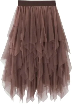 Tulle Skirts for Women 2025 Color Block Mesh Tiered Layer Flowy Maxi Skirt Summer Vacation Long Tutu Dress Clothes