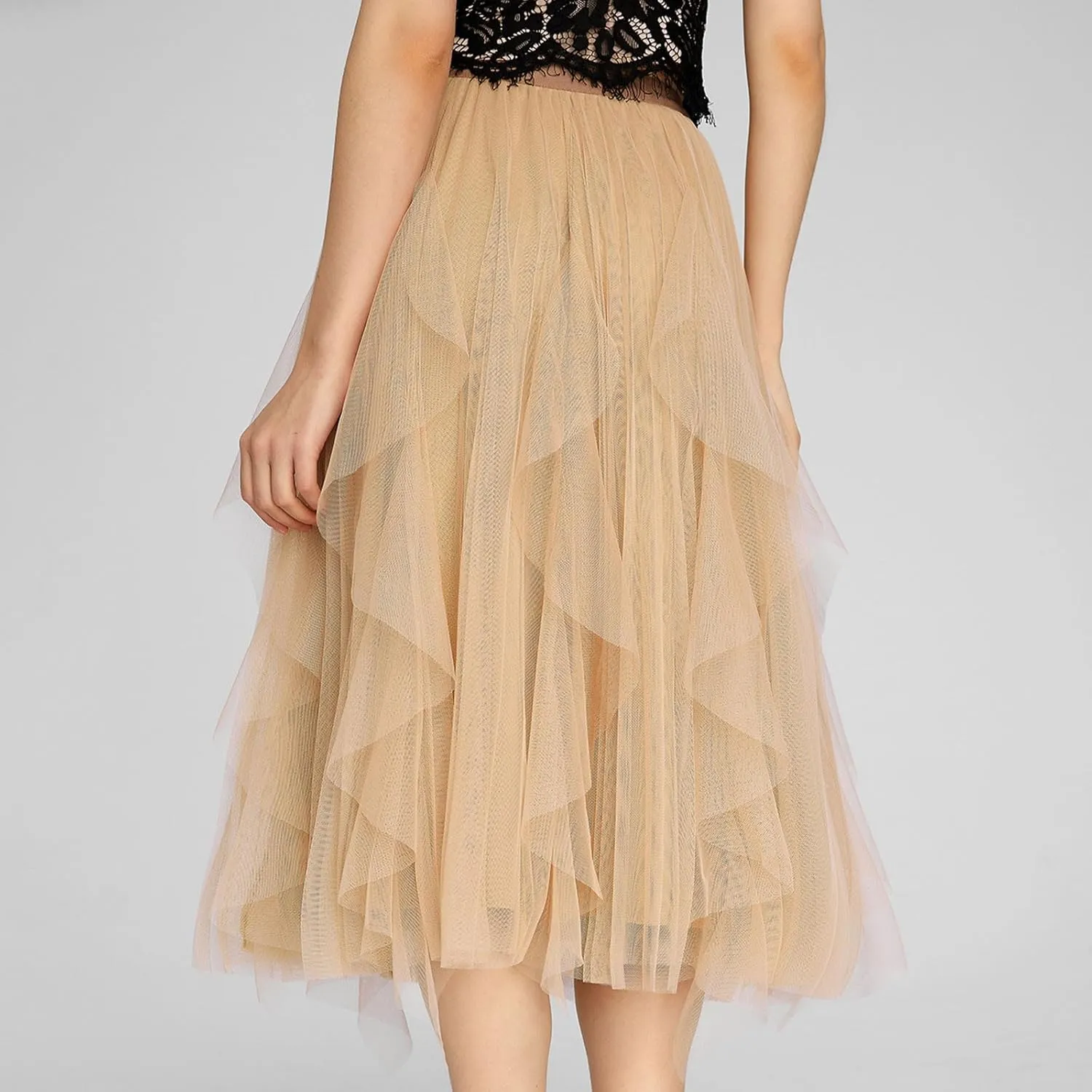 Tulle Skirts for Women Elastic Waist Midi Skirts Summer Flowy Skirts Puffy Tiered Skirt Trendy A Line Mesh Skirts