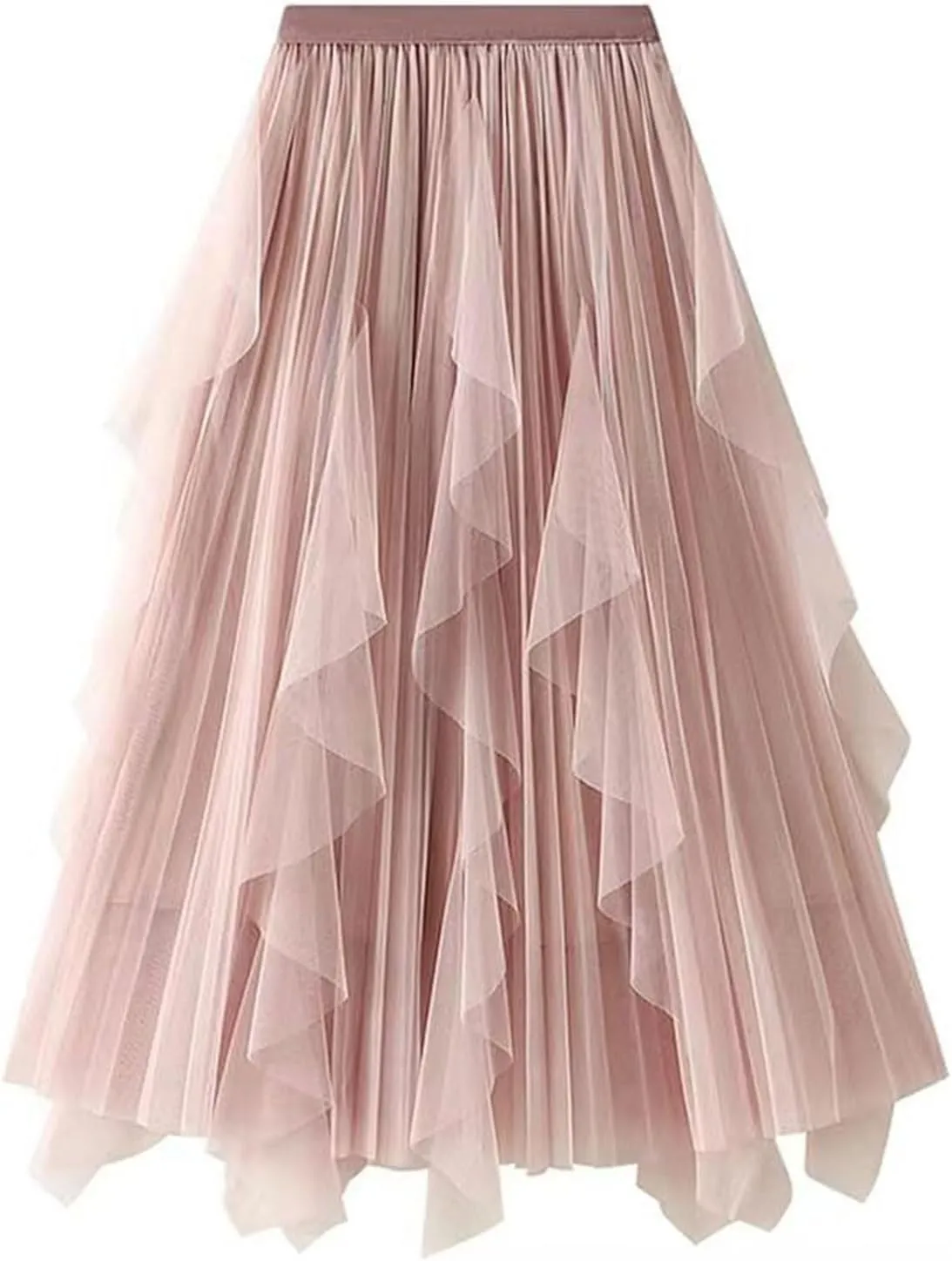 Tulle Skirts for Women Elastic Waist Midi Skirts Summer Flowy Skirts Puffy Tiered Skirt Trendy A Line Mesh Skirts