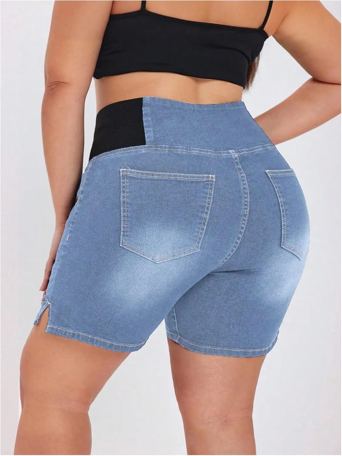 Verdusa Women's Plus Size Casual Jean Shorts High Waisted Stretchy Denim Bottoms with Pockets