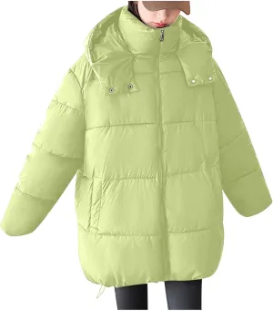 Warm Winter Coats for Women 2025 Trendy Solid Color Hooded Puffer Jacket Down Coat Zipper Puffy Bread Jackets