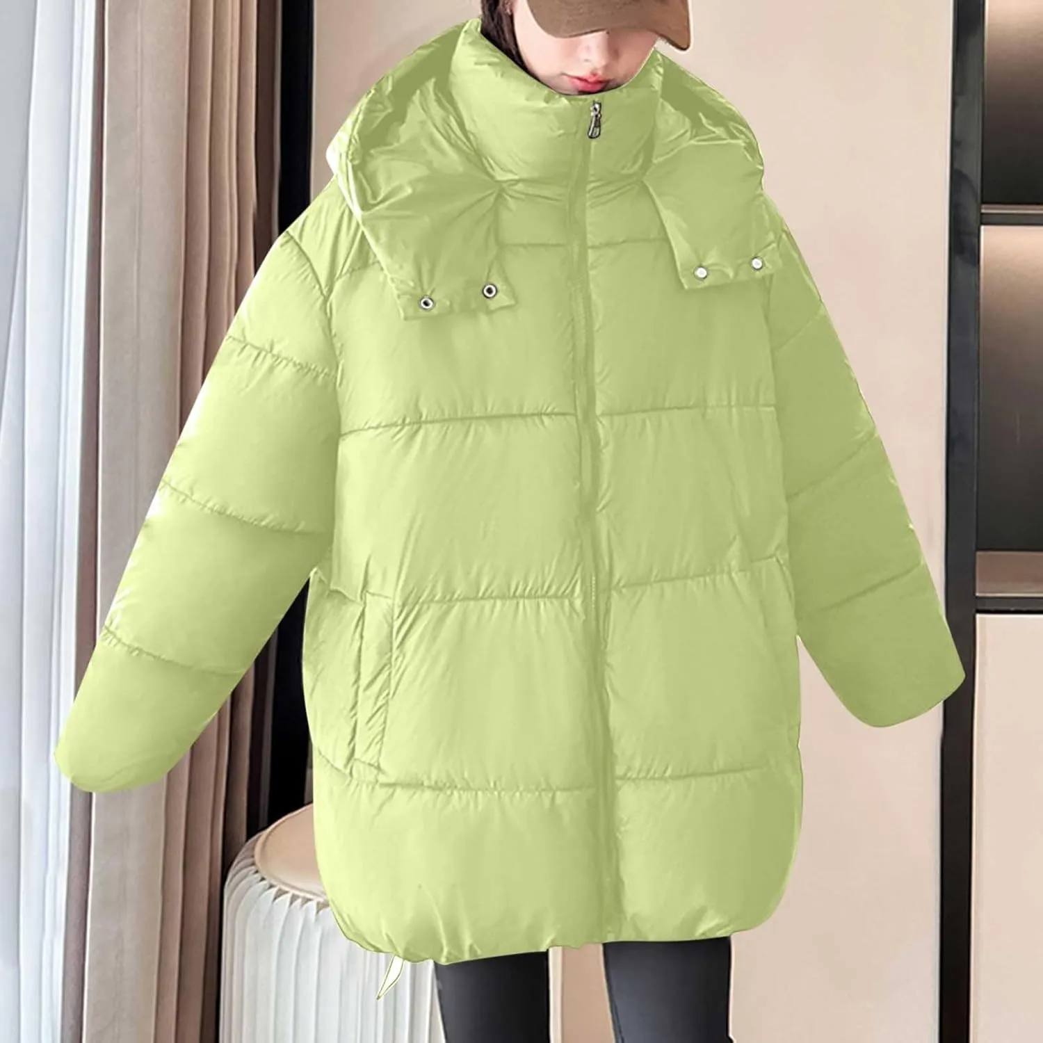 Warm Winter Coats for Women 2025 Trendy Solid Color Hooded Puffer Jacket Down Coat Zipper Puffy Bread Jackets