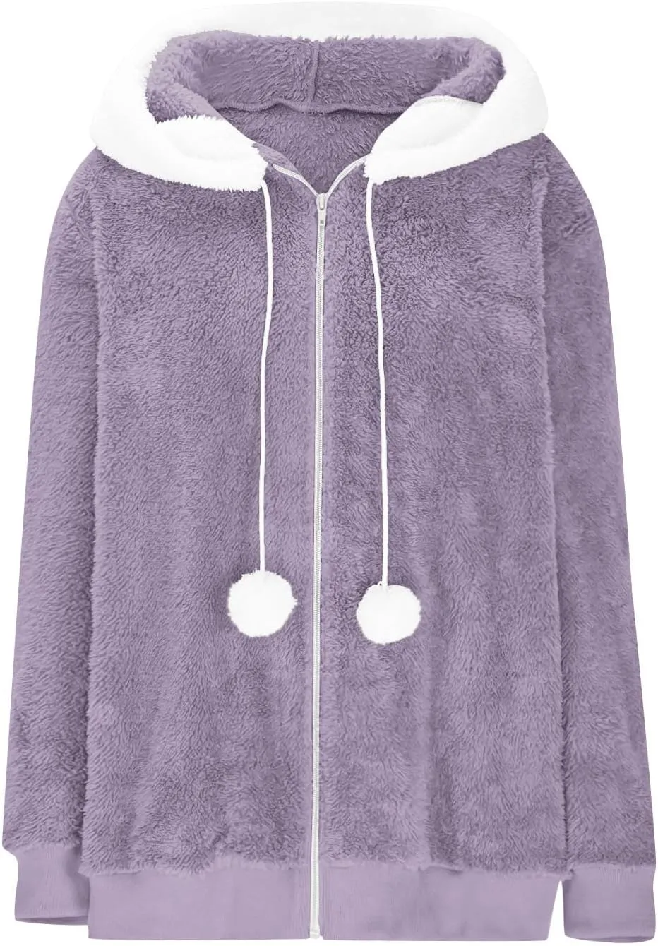 Warm Winter Coats for Women Fuzzy Fleece Jacket Fur Hooded Color Block Cardigan Zip Up Outerwear with Pockets