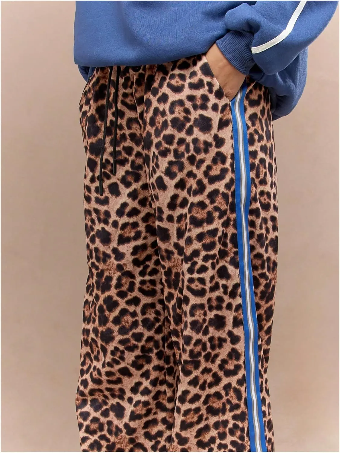 WDIRARA Women's Y2k Leopard Print Pants Elastic Waist Wide Leg Pants Trousers Bottoms