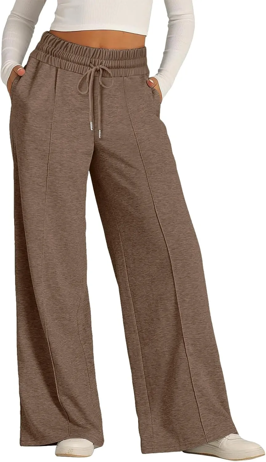 Wide Leg Baggy Sweatpants Women Drawstring High Waisted Jogger Sweat Pant with Pocket Lightweight Athletic Loose Pant