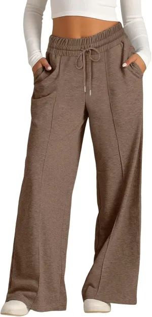 Wide Leg Baggy Sweatpants Women Drawstring High Waisted Jogger Sweat Pant with Pocket Lightweight Athletic Loose Pant