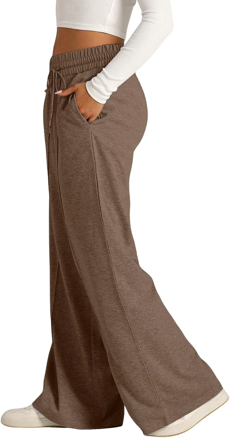Wide Leg Baggy Sweatpants Women Drawstring High Waisted Jogger Sweat Pant with Pocket Lightweight Athletic Loose Pant