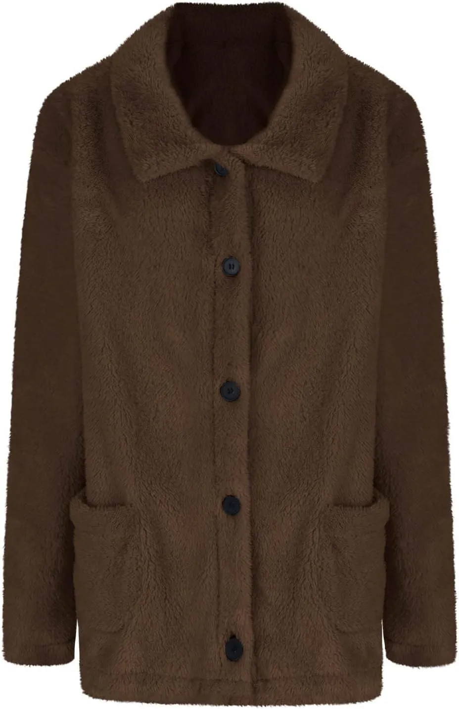 Winter Warm Fleece Jackets for Women Casual Lapel Long Sleeve Button Down Sherpa Coat Oversized Open Front Cardigans