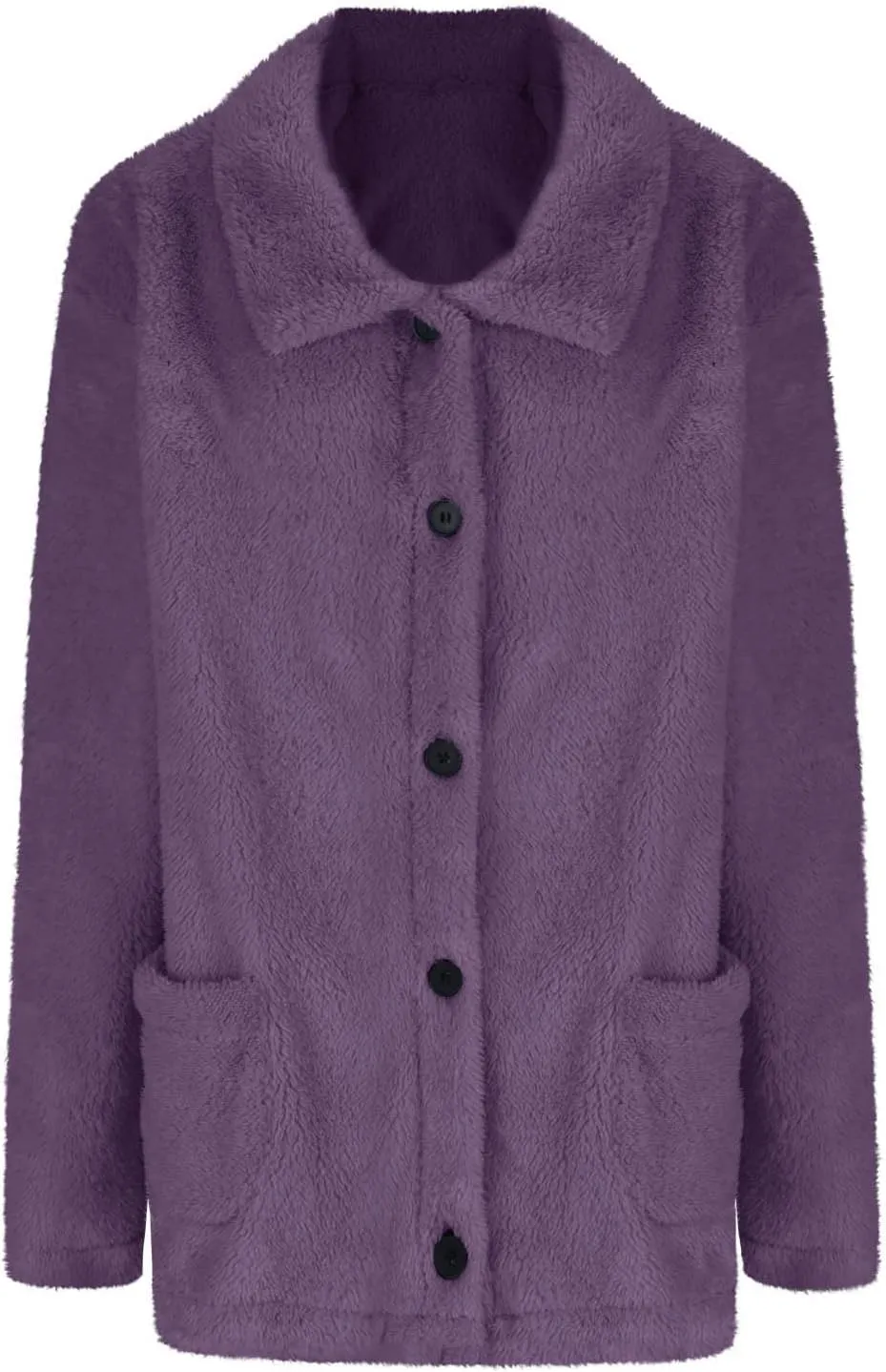 Winter Warm Fleece Jackets for Women Casual Lapel Long Sleeve Button Down Sherpa Coat Oversized Open Front Cardigans