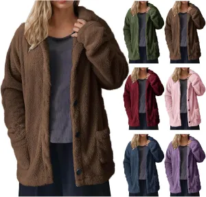 Winter Warm Fleece Jackets for Women Casual Lapel Long Sleeve Button Down Sherpa Coat Oversized Open Front Cardigans