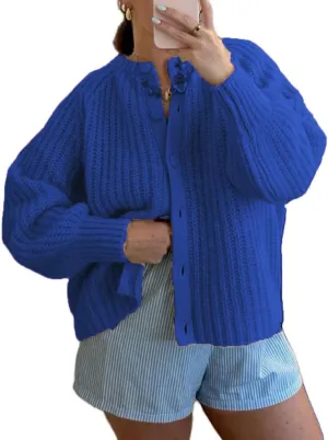 Women Button Down Cardigan Sweater Long Sleeve Chunky Cardigan Top Casual Knit Jacket Fall Winter Streetwear