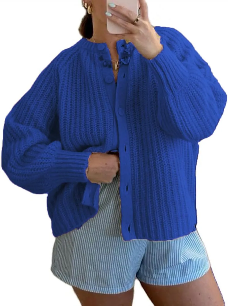 Women Button Down Cardigan Sweater Long Sleeve Chunky Cardigan Top Casual Knit Jacket Fall Winter Streetwear