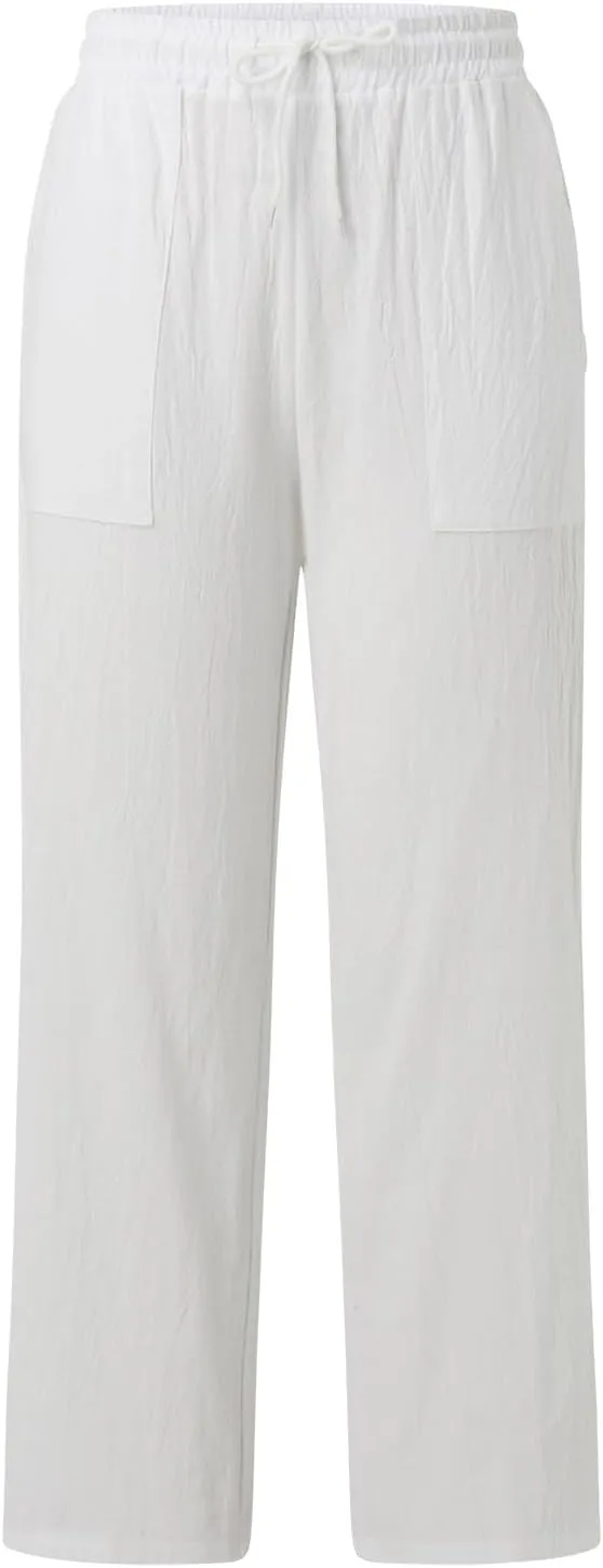 Women Fashion Casual High Waist Wide Leg Pants Drawstring Elastic Trousers Comfy Long Pants with Pockets