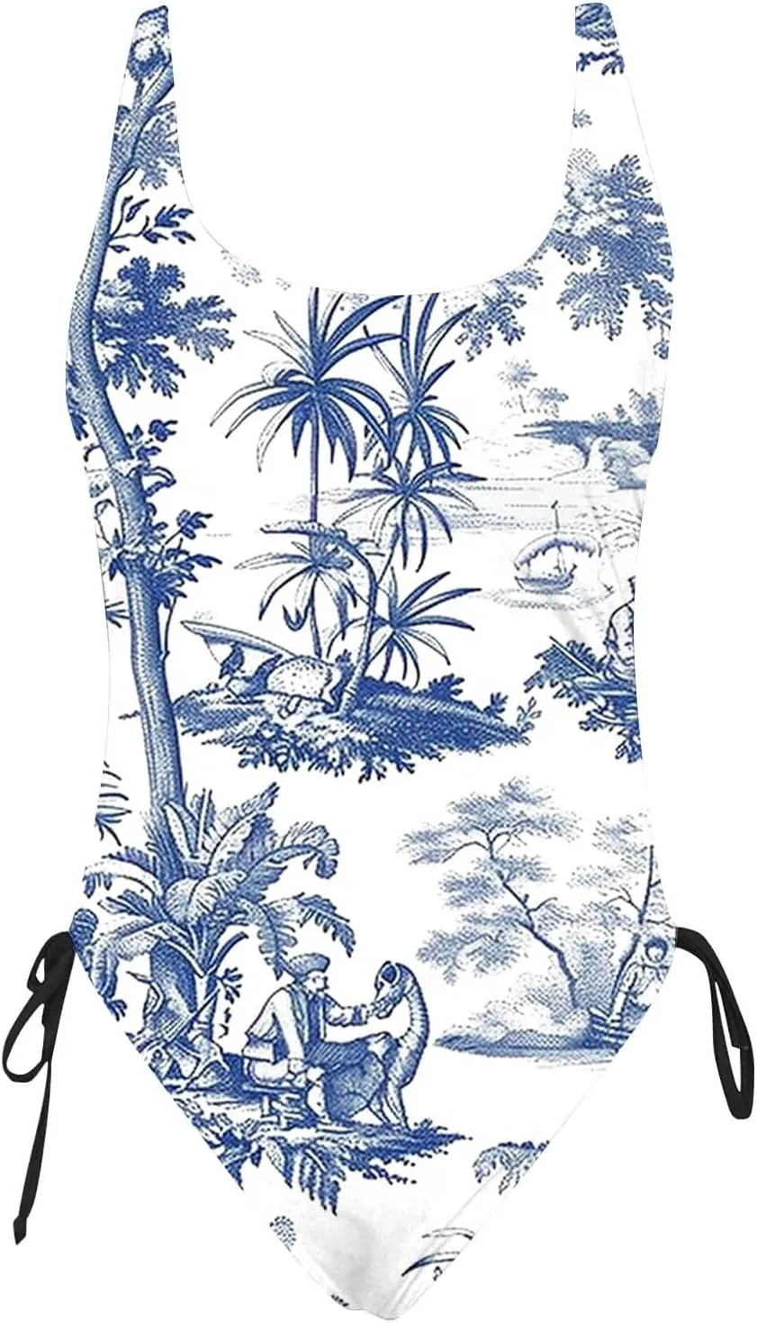 Women Floral One Piece Swimsuits Tummy Control Sleeveless Backless Slimming Swimwear High Waisted Boho Bathing Suits