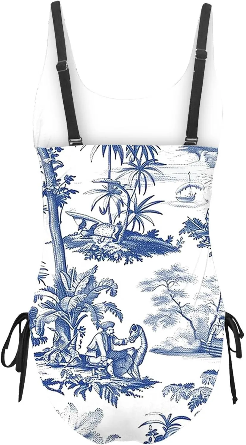 Women Floral One Piece Swimsuits Tummy Control Sleeveless Backless Slimming Swimwear High Waisted Boho Bathing Suits