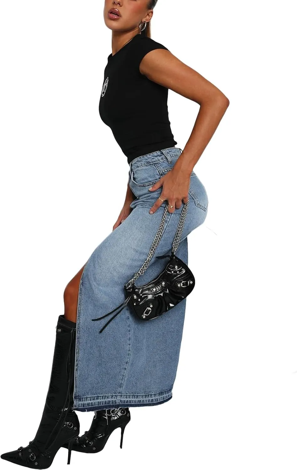 Women High Waist Denim Skirts Solid Color Tassel Hem Long Jeans Skirts Spring Summer Casual Skirts Streetwear