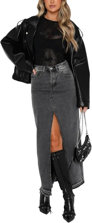 Women High Waist Denim Skirts Solid Color Tassel Hem Long Jeans Skirts Spring Summer Casual Skirts Streetwear