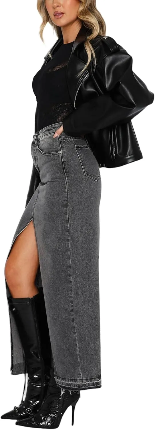 Women High Waist Denim Skirts Solid Color Tassel Hem Long Jeans Skirts Spring Summer Casual Skirts Streetwear