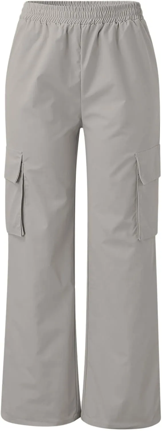 Women High Waisted Wide Leg Cargo Pants Button Down Loose Casual Trendy Work Trousers with 2 Pockets