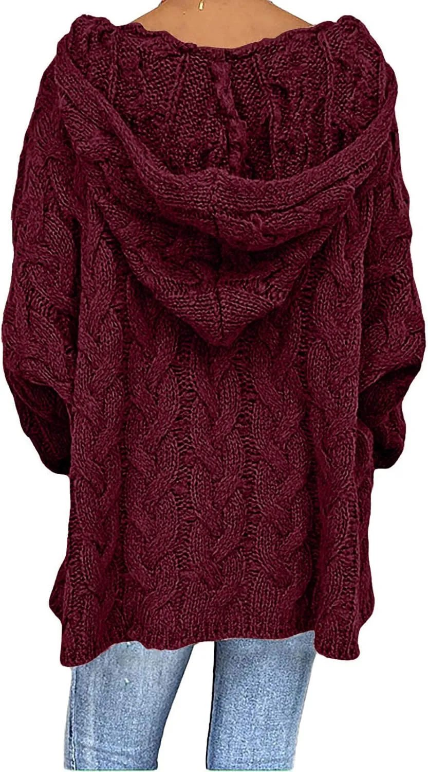 Women Hooded Sweater Cable Knit Pullover Sweaters Casual Plus Size Jumper Tops 2022 Chunky Warm Fall Outfits Y2k Modern
