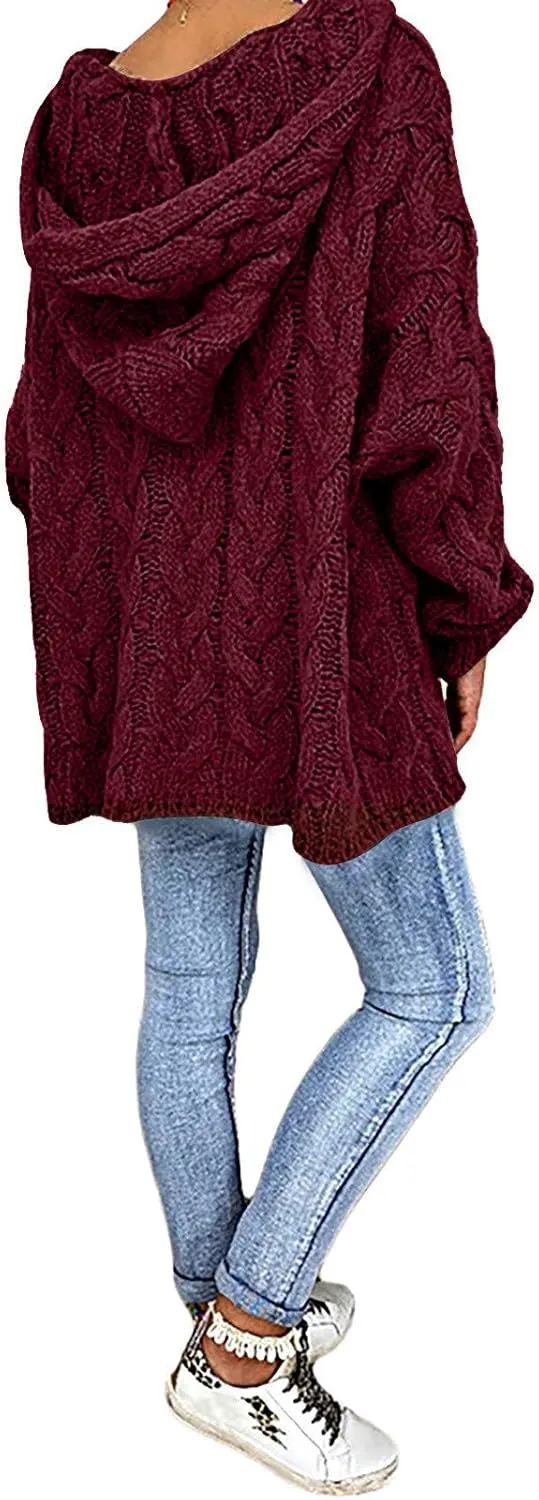 Women Hooded Sweater Cable Knit Pullover Sweaters Casual Plus Size Jumper Tops 2022 Chunky Warm Fall Outfits Y2k Modern