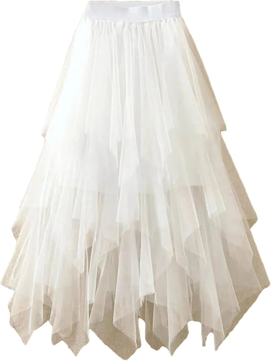 Women Irregular Tulle Skirts Fashion Elastic High Waist Mesh Skirt Pleated Long Skirts Midi Skirts Femmle