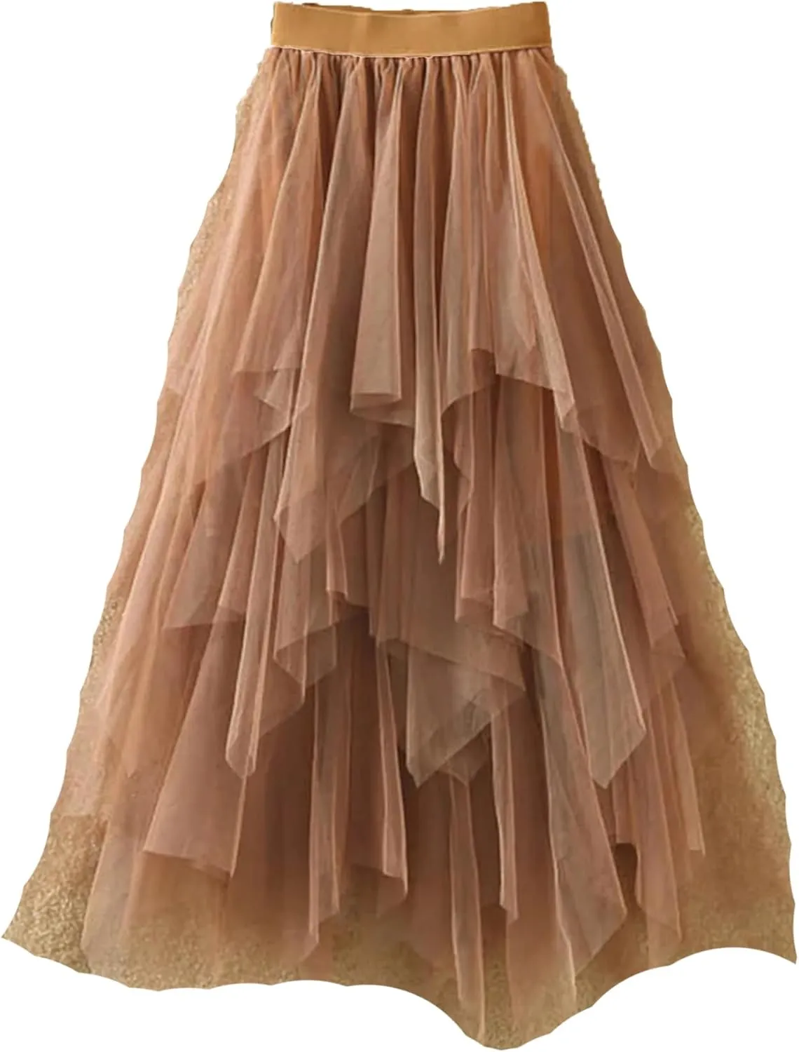 Women Irregular Tulle Skirts Fashion Elastic High Waist Mesh Skirt Pleated Long Skirts Midi Skirts Femmle