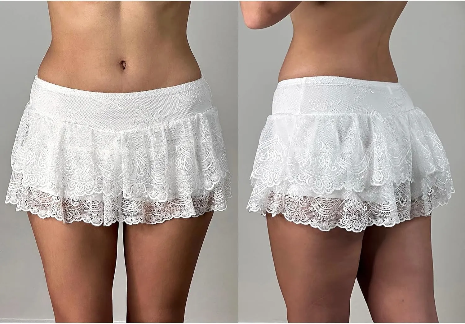 Women Lace Mini Skirts Club Y2k Low Waist Sexy Pleated Ruffled Hem Layered Skirts Short Skirts Streetwear