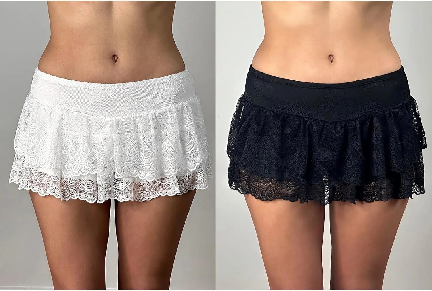 Women Lace Mini Skirts Club Y2k Low Waist Sexy Pleated Ruffled Hem Layered Skirts Short Skirts Streetwear